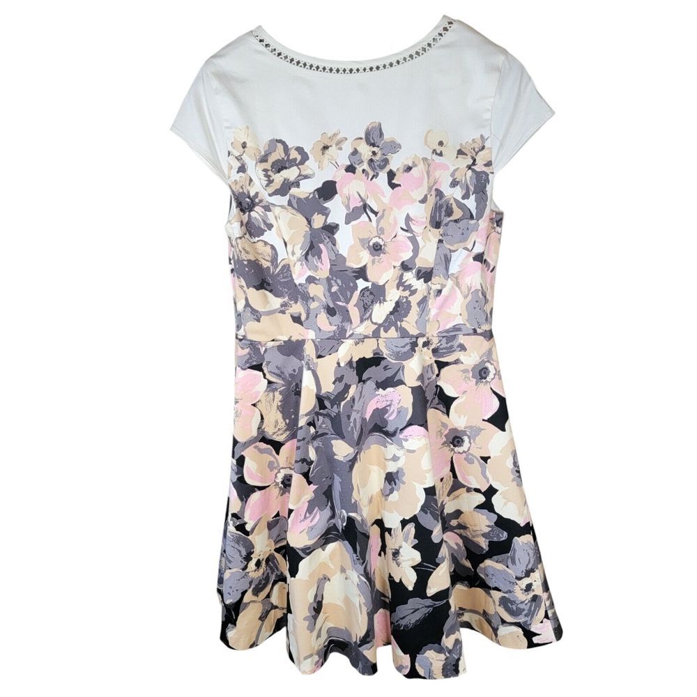 Isaac Mizrahi Live Size 8 Grey Pink Floral‎ Fit and Flare Dress Pockets Lined - Picture 6 of 6